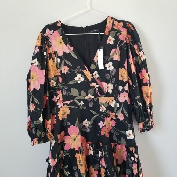 Olivaceous Floral Linen Mini Dress with Ruffle size Medium - Picture 5 of 11